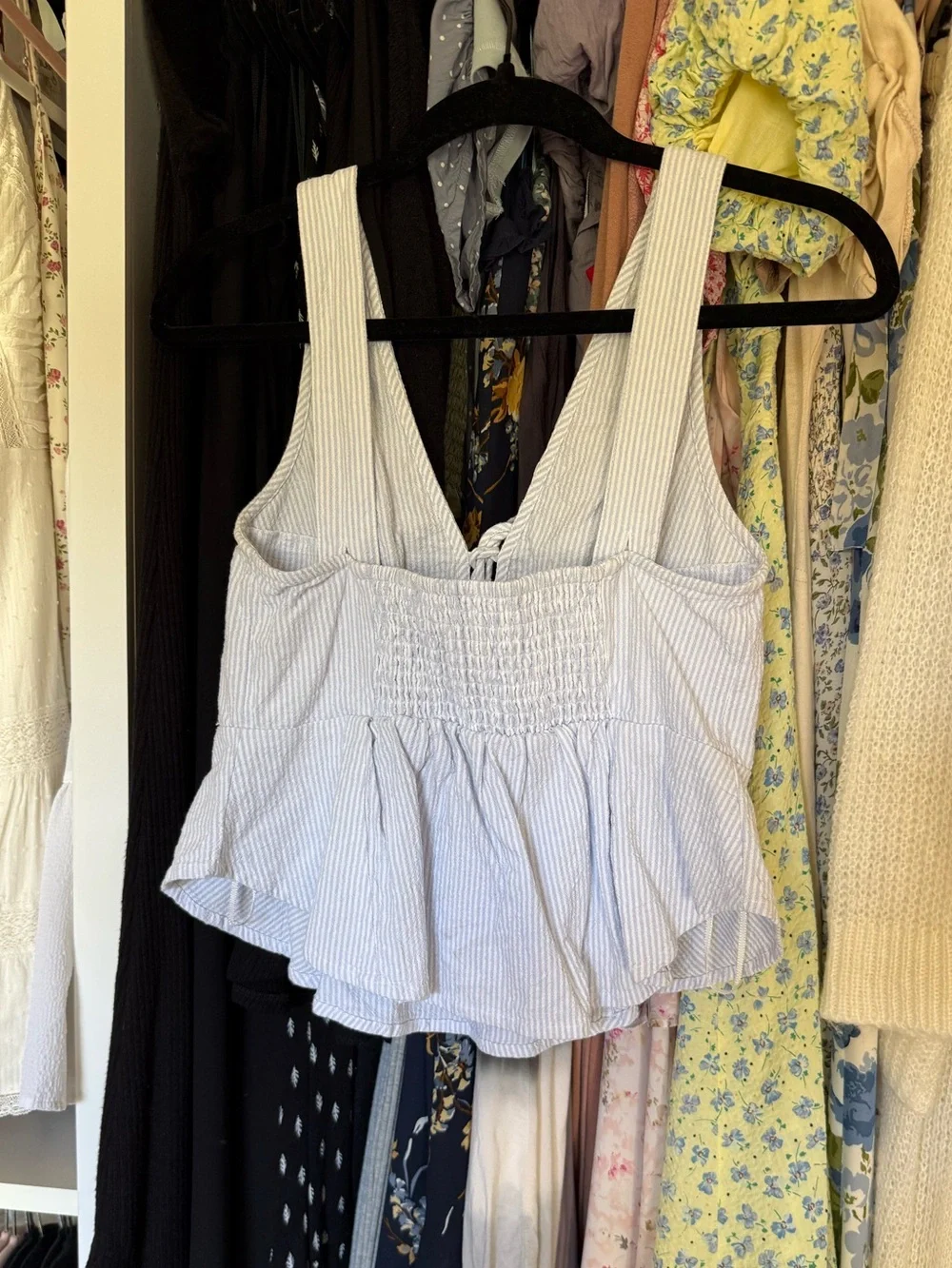 Free People Pinstripe Tie-Front Peplum Tank Top - Light Blue/White